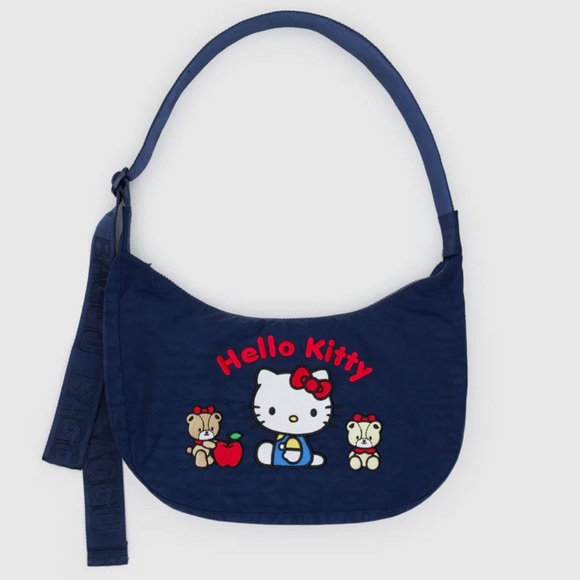 Baggy x Hello Kitty Navy Blue Medium Crescent Shoulder Bag